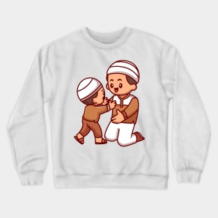 Father And Son Moslem Celebrating Eid Mubarak Cartoon Crewneck Sweatshirt